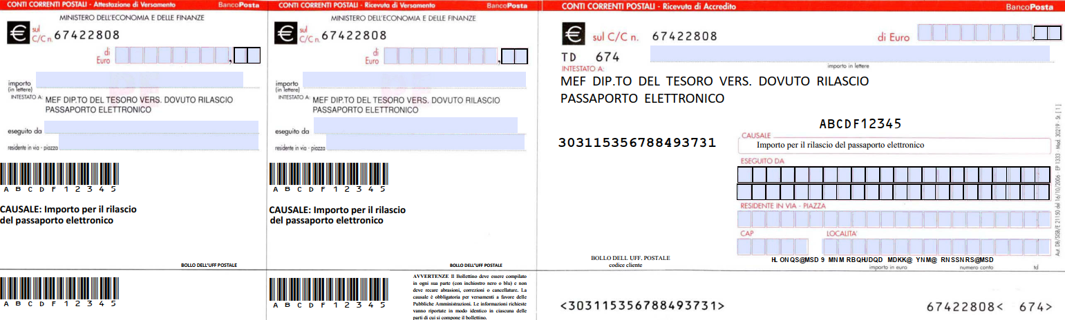 Bollettino postale per passaporto