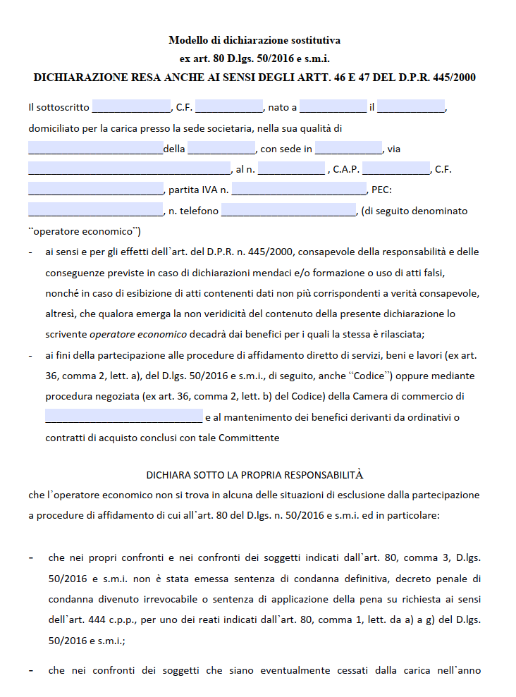 Dichiarazione Sostitutiva Art. 80 Dlgs n. 50/2016 PDF