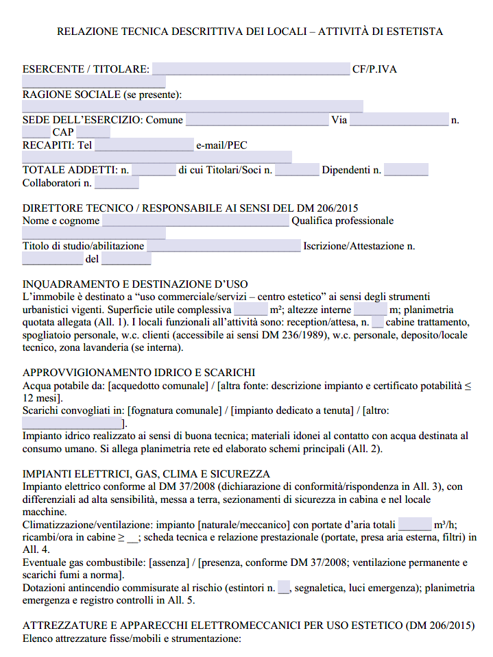 Modello Relazione Tecnica Descrittiva dei Locali Estetista