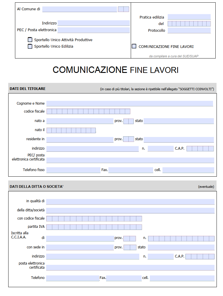 Modulo Comunicazione Fine Lavori