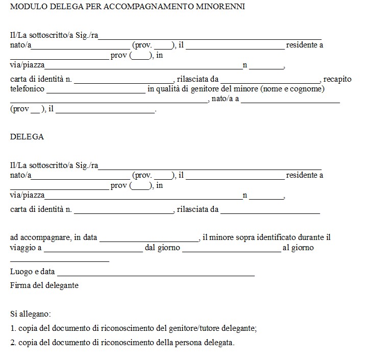 Modello Delega per Accompagnamento Minorenni in Viaggio Word e PDF